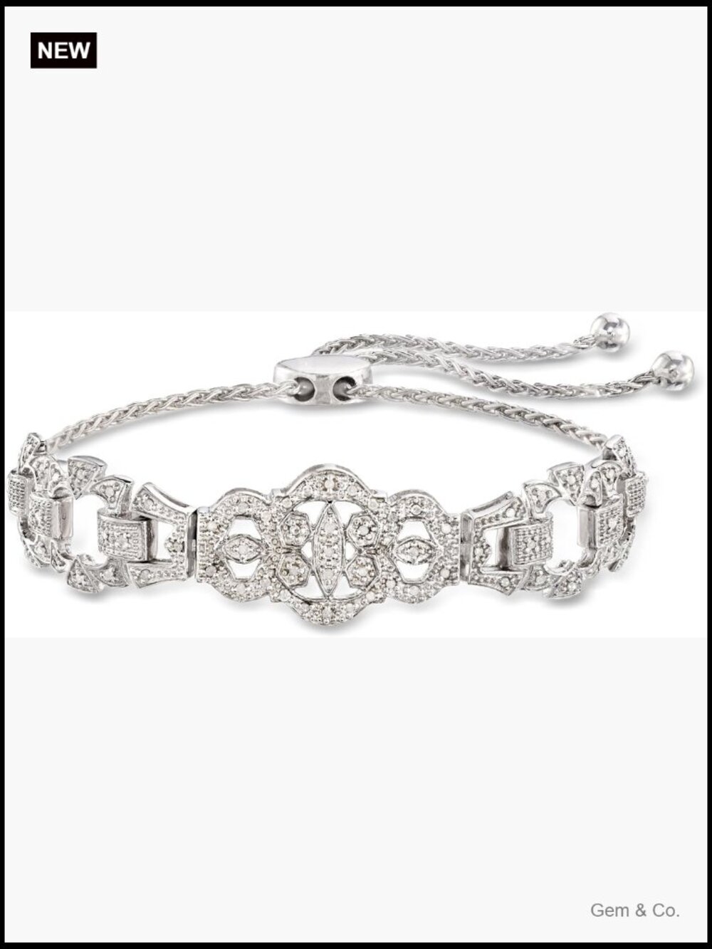 0.25ct Diamond Bolo Bracelet Sterling Silver Adjustable 6-10 inch